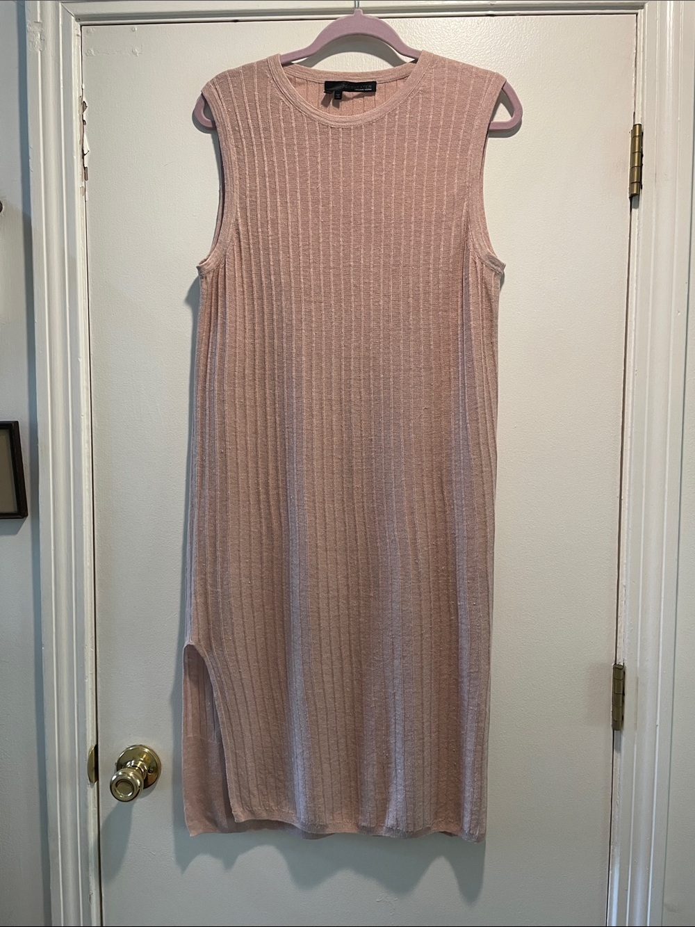 360 Sweater Italian Yarn  Blush Sleeveless Ribbed Linen Midi Side Slit Dress